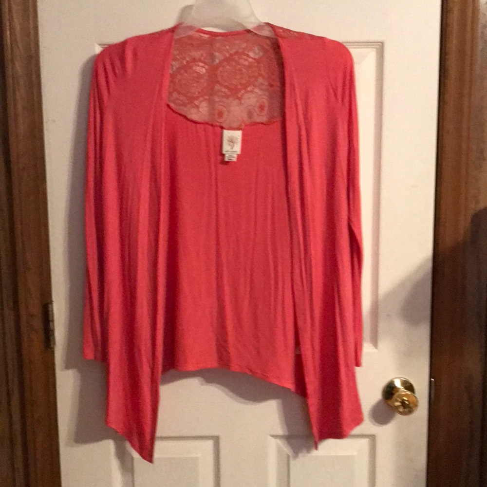 Coral Long Sleeved Lace Back Cardigan